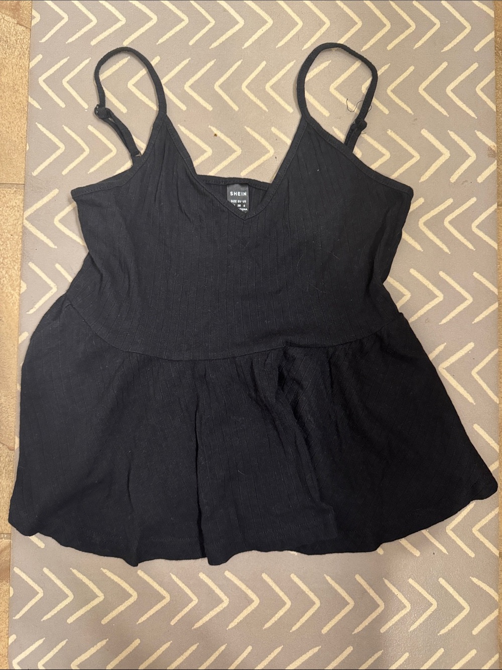 SHEIN Black Ribbed Peplum Camisole Top